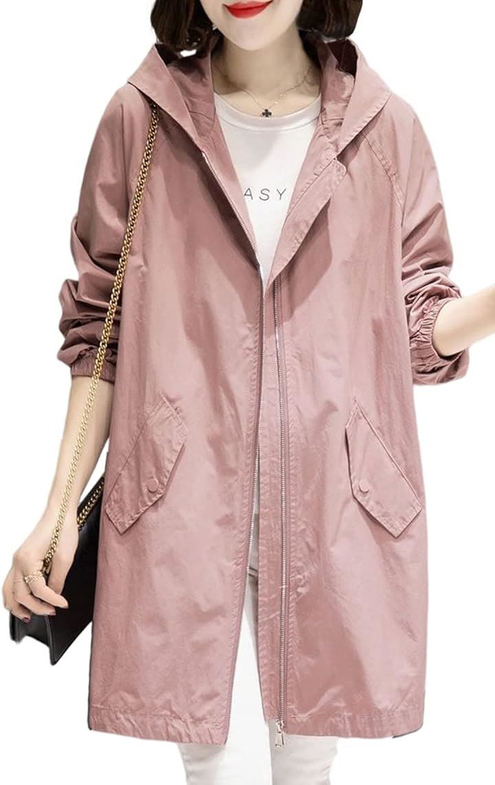 マウンテンパーカー 長め丈 アウター ブルゾン レディース 春 秋 フード付き 裏地あり スプリングコート フィールドコート カメラマン だぼパーカー(ピンク, XL)
