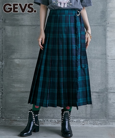 ロングスカート チェックプリーツロングスカート GEVS. 大きいサイズ対応