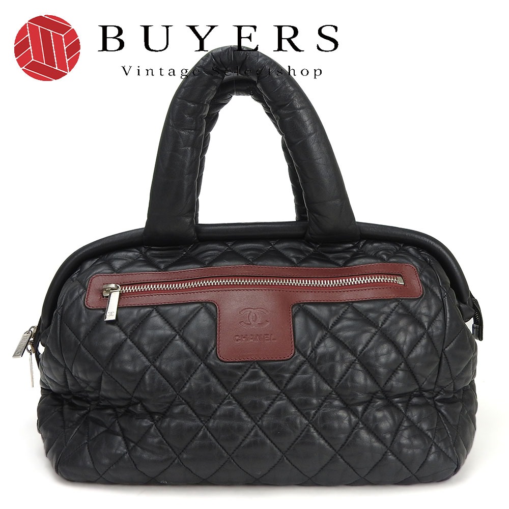 中古 シャネル トート バッグ ボストン コココクーン 13番台 ブラック 黒 ボルドー レザー キルティング 普段使い 軽量 女性 レディース CHANEL coco cocoon tote bag 93,500円
