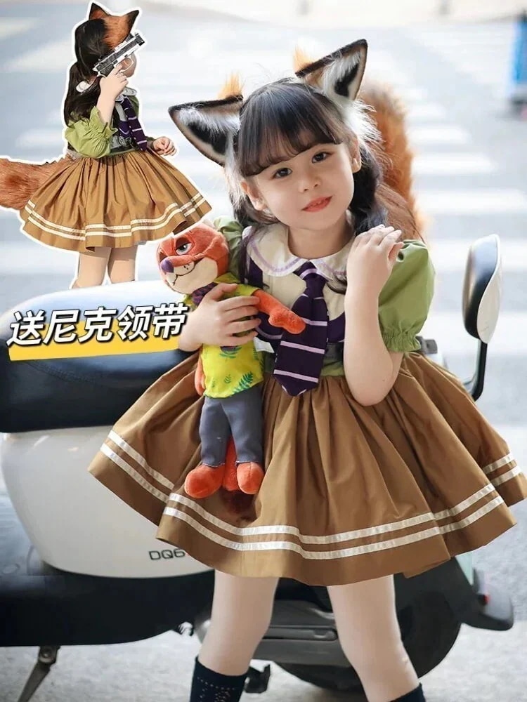 【送料無料】女の子 ロリータ プリンセス ドレス クレイジー ジュディ フォックス ニック 子供 春 夏 ディズニー ズートピア コスチューム コスプレ コスプレ