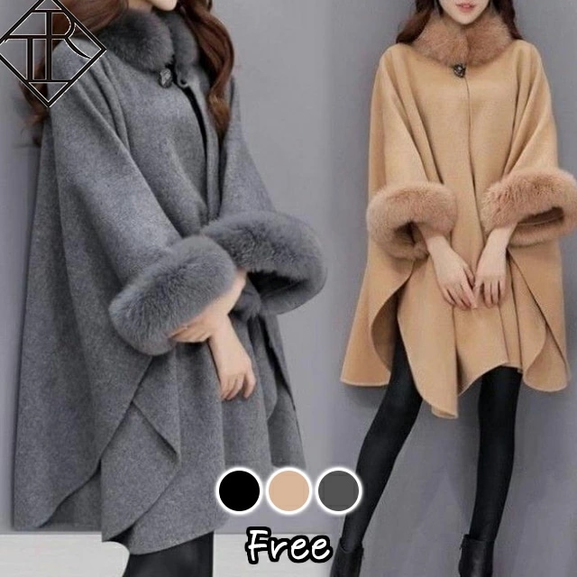 【即納】ファーコート アウター レディース アウター フェイクファ コート シンプル ポンチョ 体型カバー オーバーサイズ 大人可愛い 可愛い かわいい おしゃれ 綺麗 きれい ゴージャス エレガン