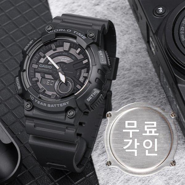 無料刻印 AEQ-110W-1B スポーツ メンズ ウレタン時計 d