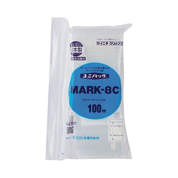 （まとめ）ユニパック チャック付 字が書ける 70x100x0.08mm 8C 100枚[x10]