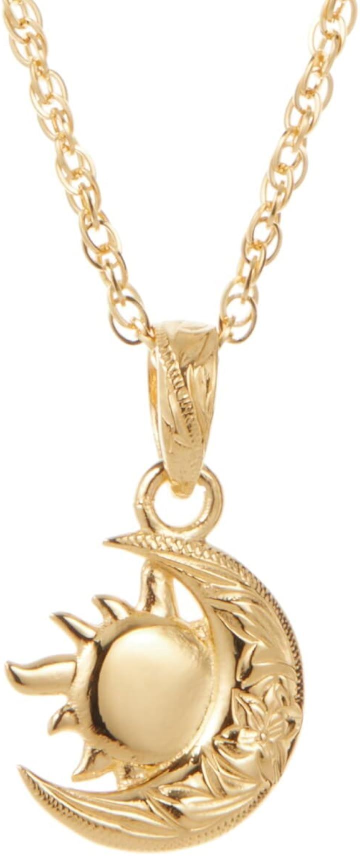 Piena ピエナサージカルステンレス316L ハワイアンジュエリー 太陽と月 三日月 プルメリア スクロール ネックレス レディース (ゴールド40cm)
