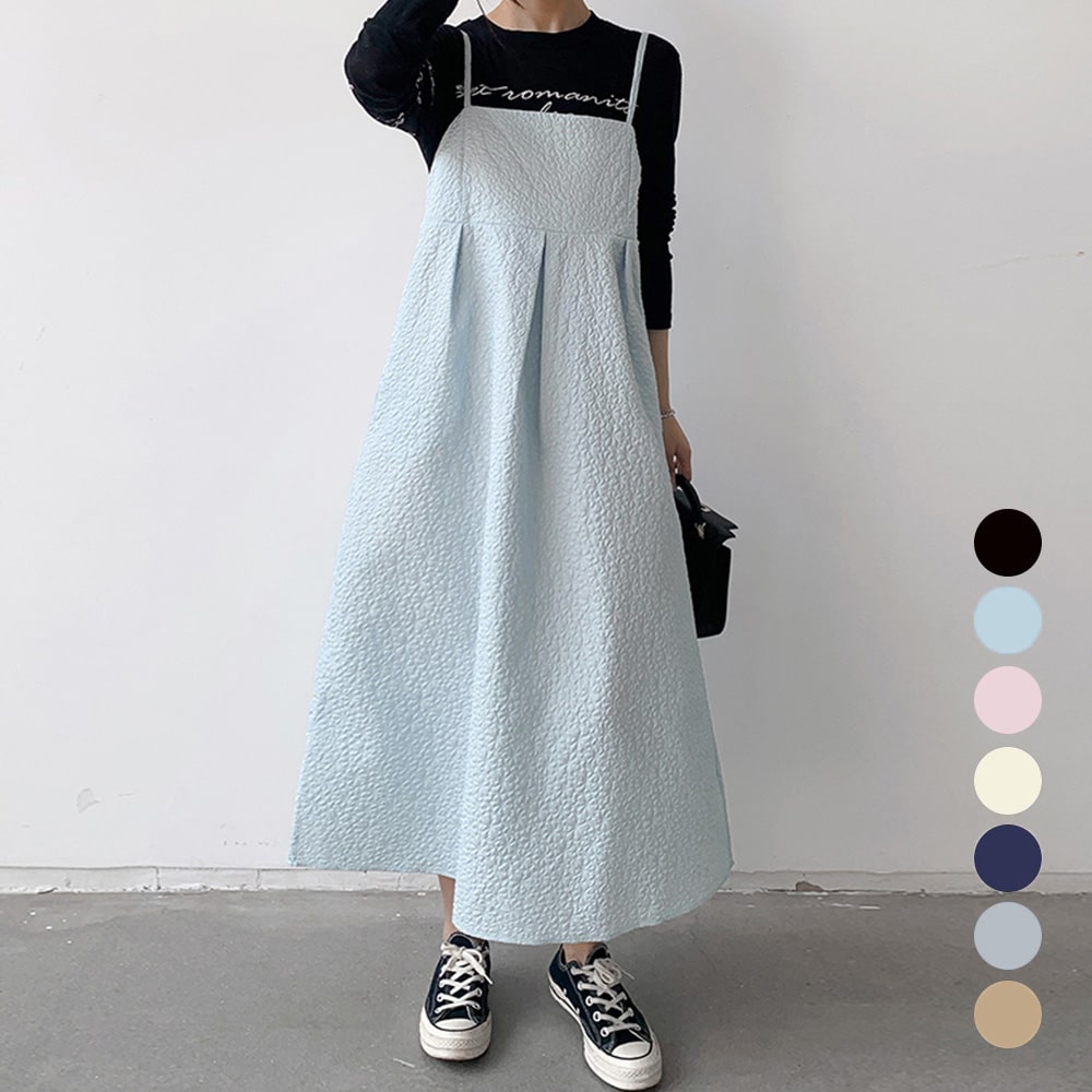 キャミワンピース 大きいサイズ ロング ワンピ ワンピース 春夏 ゆったり きれいめ 清楚 上品 Aライン 体型カバー シボ加工 ジャガードウェーブ フェミニン カジュアル マタニティ 40代 50代