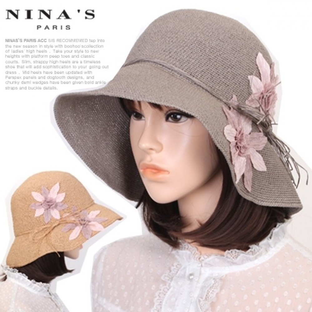 (ニーナのパリ) シフォンフラワーハンドメイドストローバンジー (7SH136)