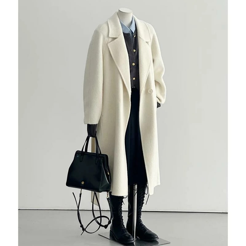 秋冬 コーデ レディース ファッション オシャレ 服 カワイイ シンプル 大人カワイイ 大きいサイズ 白 ウール コート ハイエンド 韓国スタイル ミドル丈