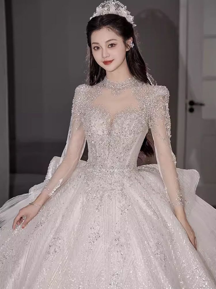 【2枚購入で 3oo円OFF！】メインウェディングドレス 2025 結婚式 花嫁 長袖 ドアヤーン 重工業 ビーズ刺繍 末尾ウェディングドレス ウェディングドレス
