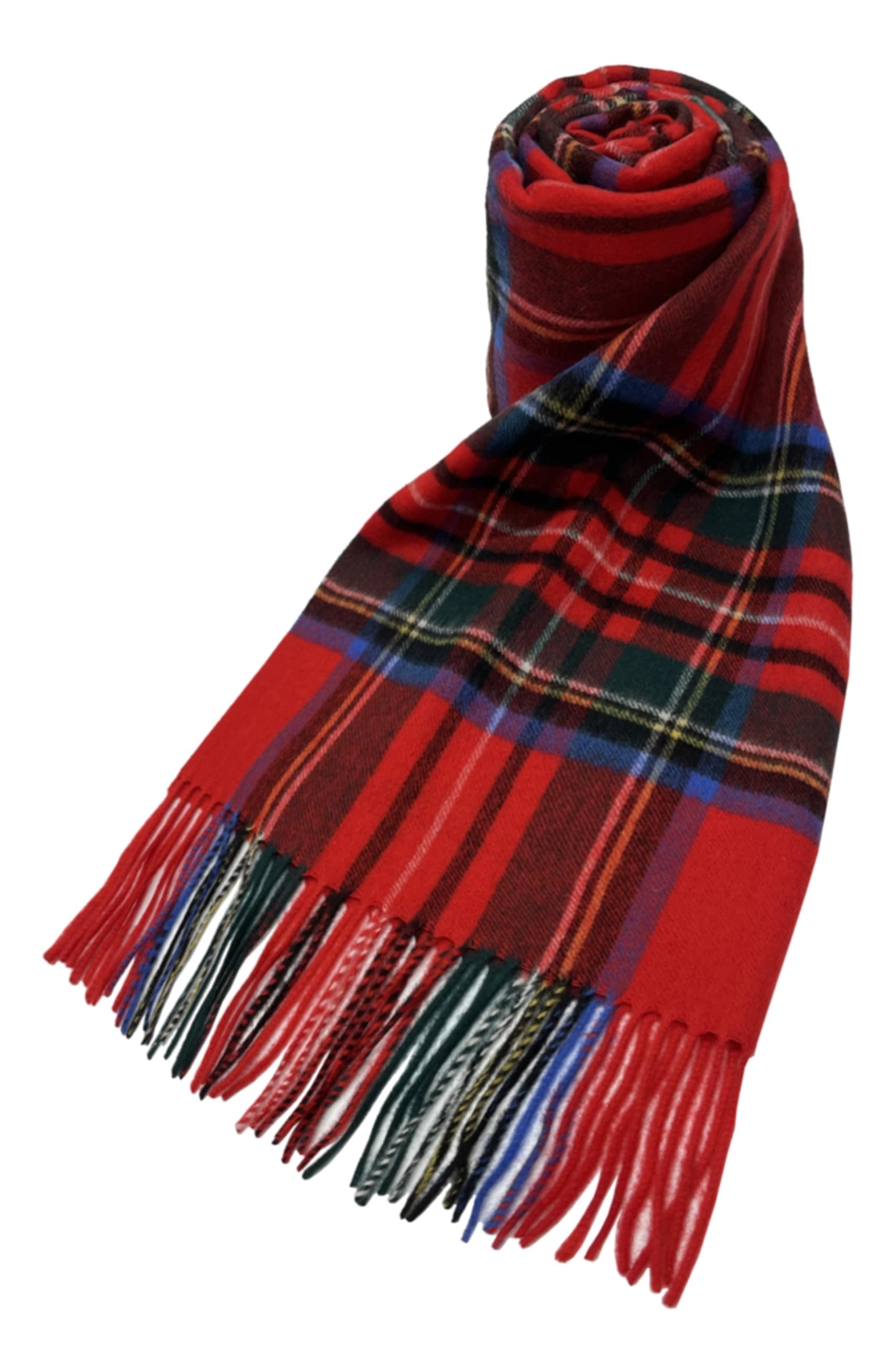 ウール95％カシミヤ5％ カシミヤブレンドウールストール 大判(190cm×60cm) チェック柄（ロイヤルスチュワート）