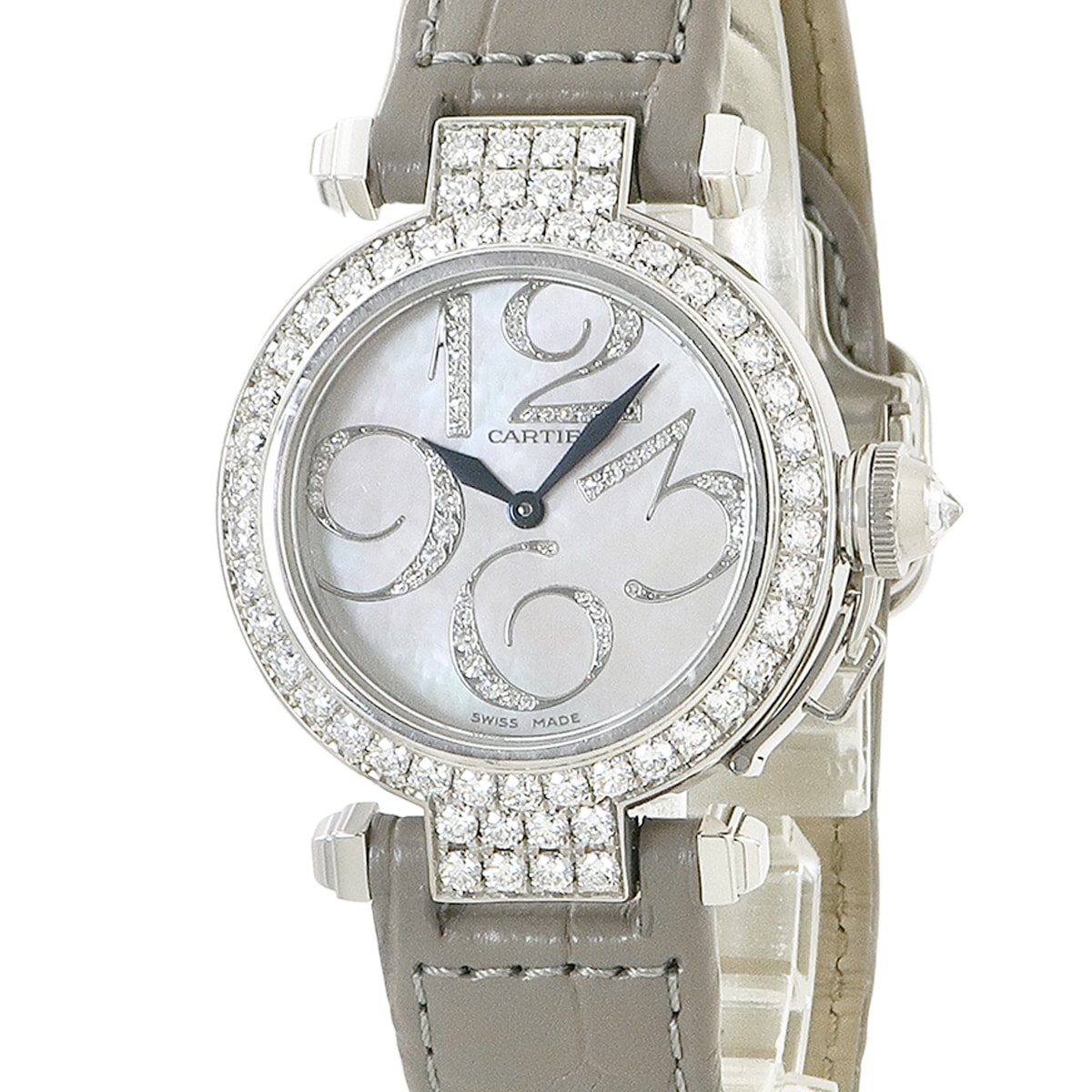 パシャ 32ｍｍ WJ123221 クオーツ レディース K18WG無垢 純正ダイヤ シェル 3年保証