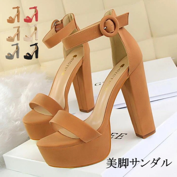 アンクルストラップ　サンダル オープントゥ 厚底サンダル　チャンキーヒール 結婚式 キャバ アンクルストラップ 美脚サンダル ピンヒール ハイヒール パーティー pumps 謝恩会 通勤用 仕事 パー