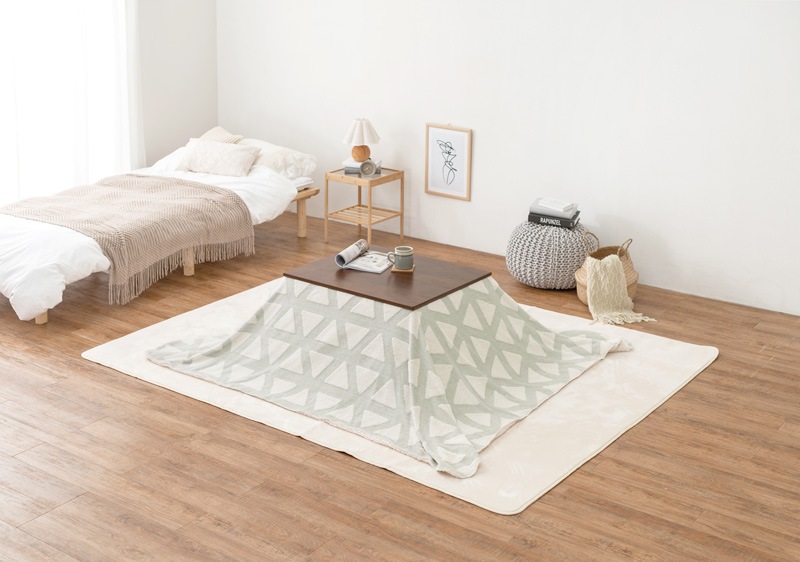 こたつセット こたつ うす掛布団 2点セット ダークブラウン/グレー（三角） 75x60cm ヴィンテージテイスト 北欧柄 オールシーズン コタツ テーブル