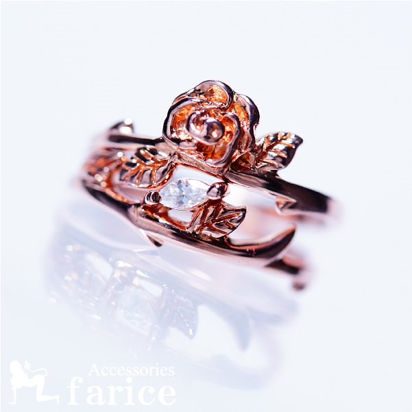 キュービックジルコニア&ピンクローズの華やかなセパレートリング