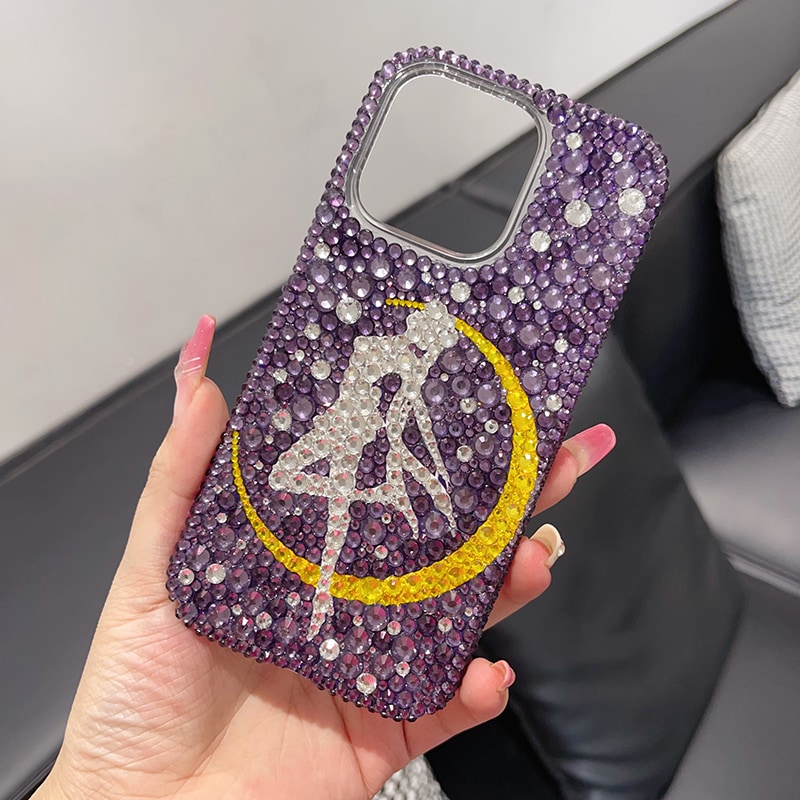 手作り iPhoneケース 月野うさぎ 美少女戦士 キラキラのラインストーンとパール iPhone16/15/14/13/12/11ケース Plus Pro Max デコ電ケース