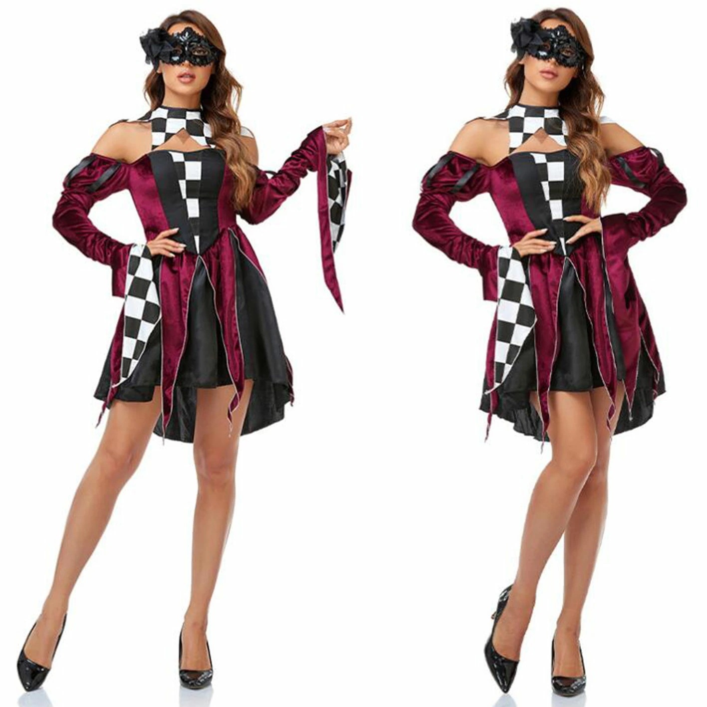 大人用コスプレ衣装 長袖ワンピース ショート丈ワンピース オフショルダー ハロウィン衣装 ハロウィンコスチューム 女王様 魔女 仮面舞踏会 cosplay 無地 舞台衣装 仮装 舞台劇 イベント 変装