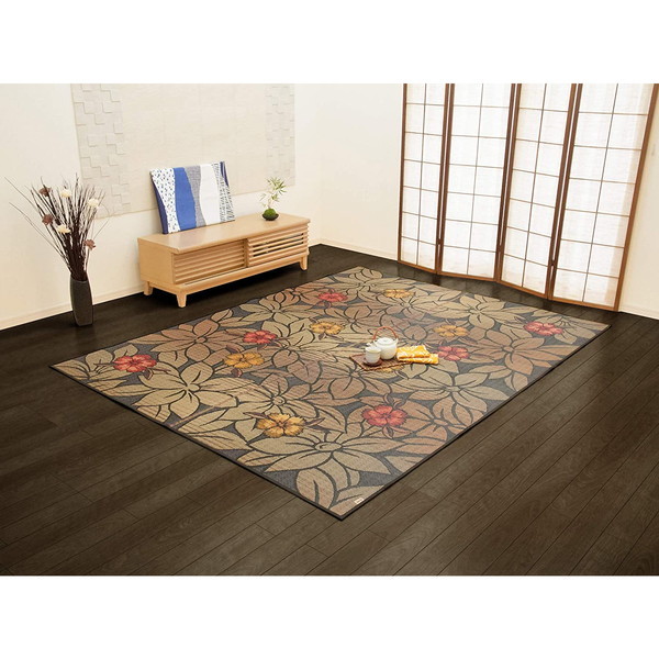 1706070 純国産 袋織 い草ラグカーペット ＤＸなでしこ ブラック 約191191cm 不織布【沖縄北海道離島配送不可】 メーカー直送