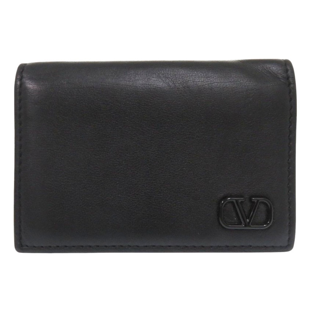 美品 Vロゴ カードケース カーフ ブラック 1873【中古】 レディース