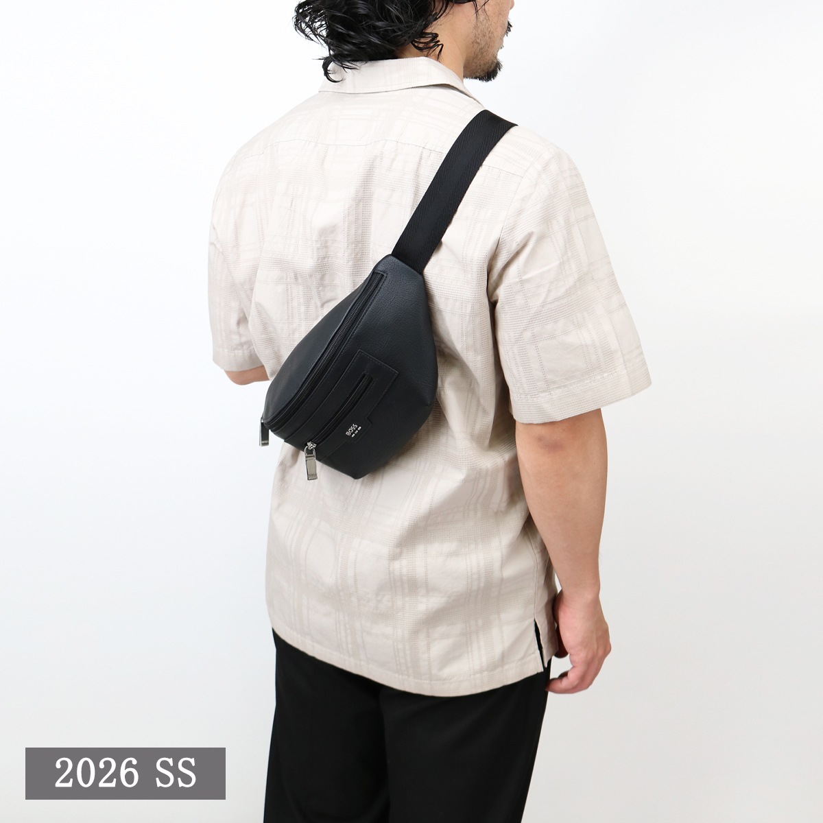 メンズ ボディバッグ 50562909 Lewys_Bumbag フェイクレザー ベルトバッグ ロゴ BLACK ウエストポーチ ブランド
