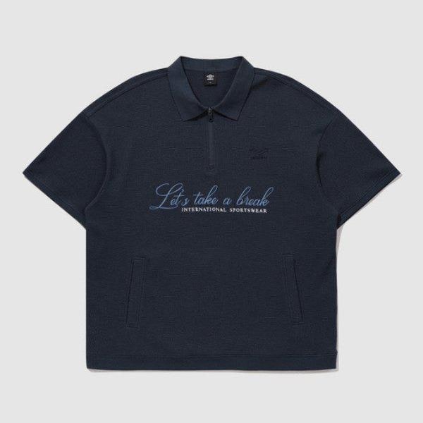半袖Tシャツ KQF UQ221CTS49-DVY レイトチェックアウト ワッフル半袖カラーハーフジップアップスウェットシャツ / DVY