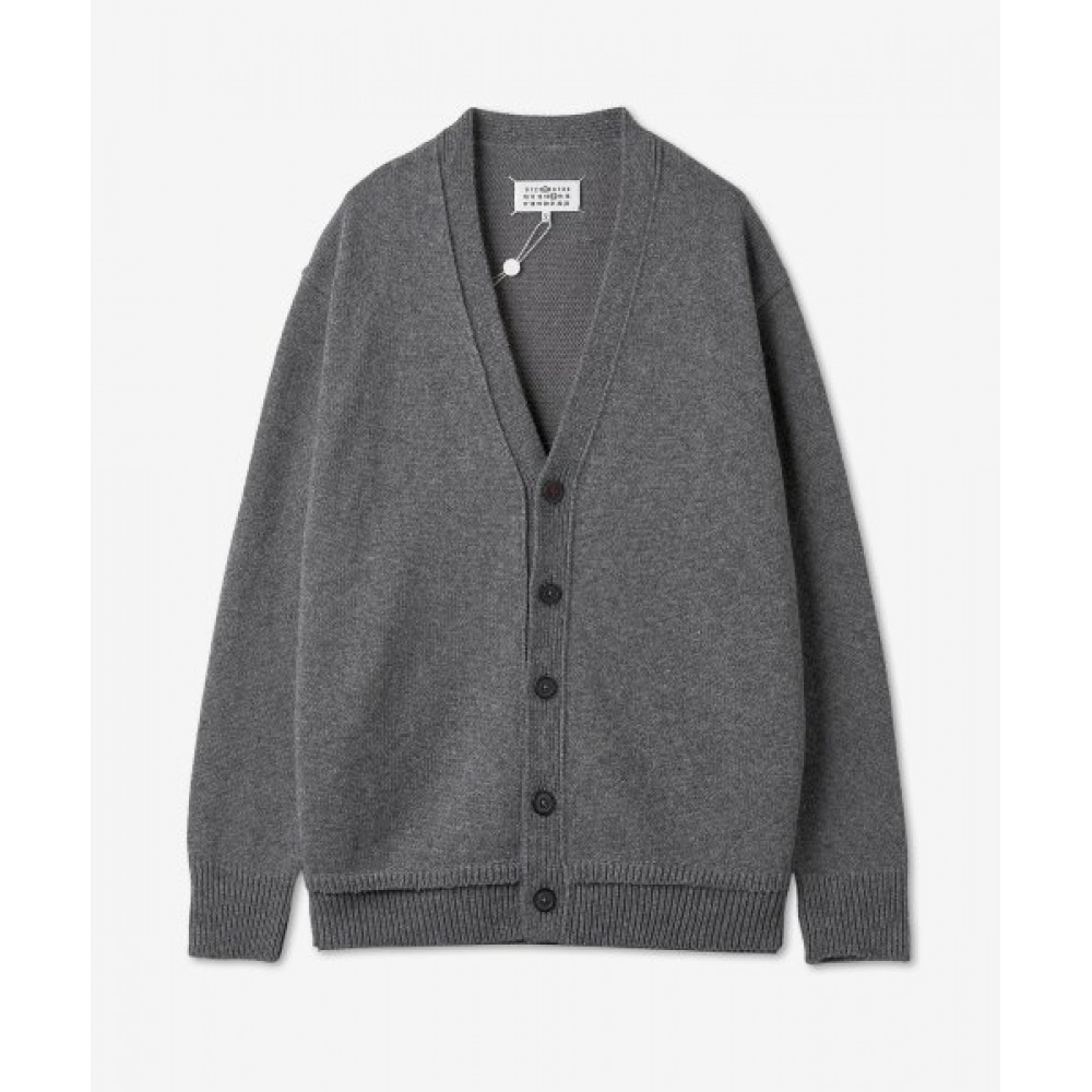 MAISON MARGIELA メンズバックステッチプルオーバー V ネックカーディガン-ミディアムグレー/SI1GP0003S18064860F