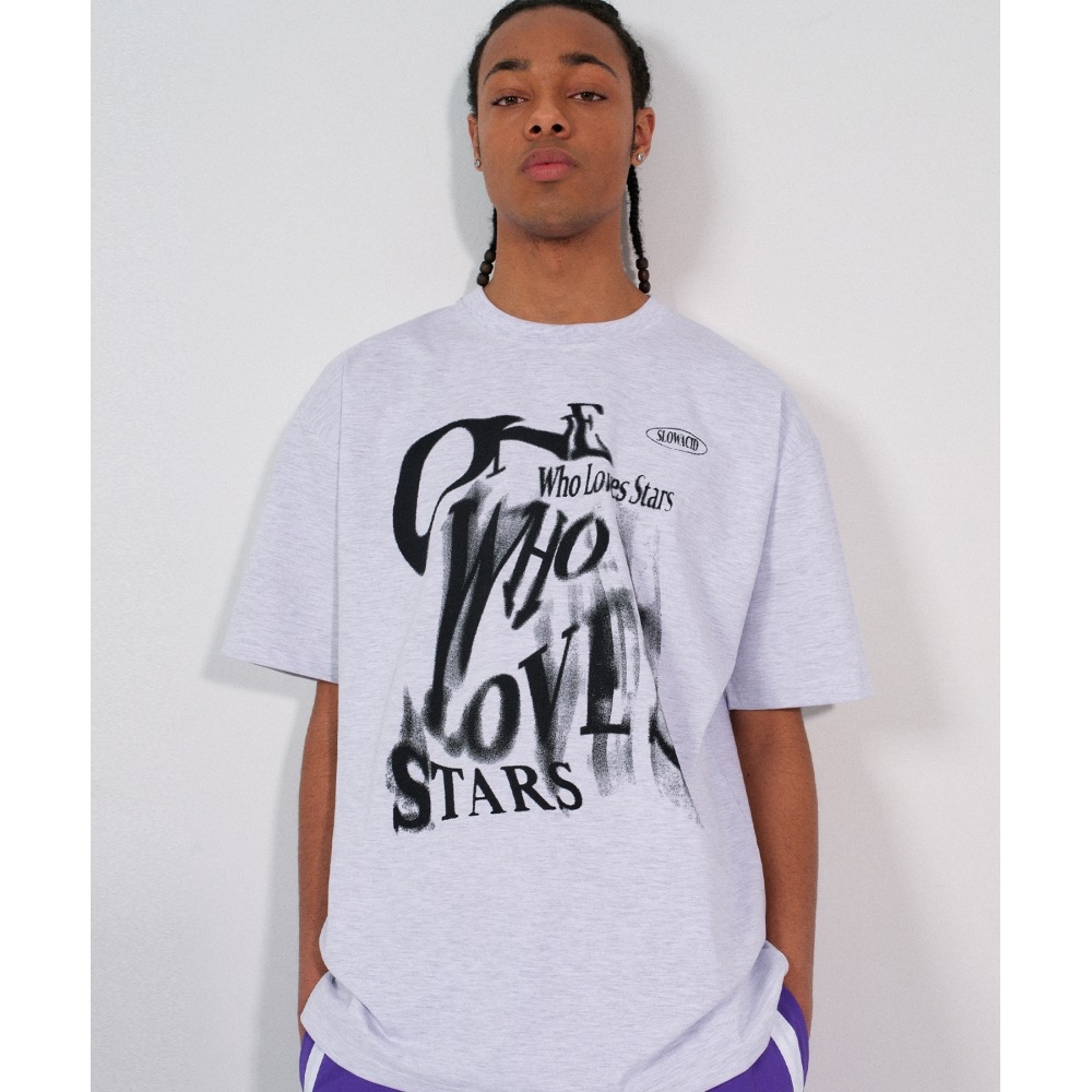 SLOW ACIDグレインロゴ半袖Tシャツ[メランジライトグレー]