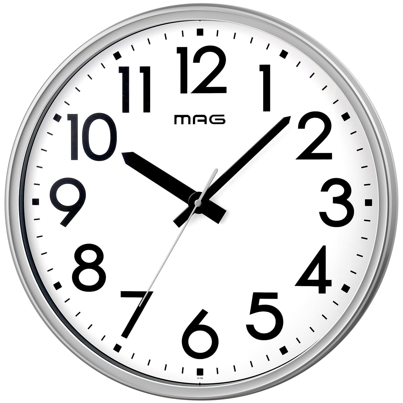 MAG(マグ) 掛け時計 壁掛け時計 オフィス 事務所 工場 倉庫 大型 大きい 直径50.0 防災 安全 プラスチック 軽量 アナログ 静音 連続秒針 電波時計じゃない シルバー メガタイム W