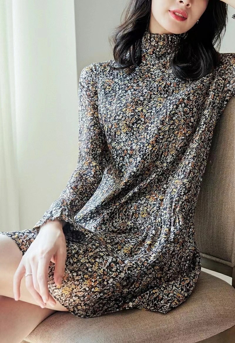 【急速出荷】レディースシフォン花柄 フレアワンピース 長袖 ミディアムワンピース パーティードレス 春 秋 冬エレガント 20代 30代 40代 50代 女性 上品 二次会ワンピース フォーマ