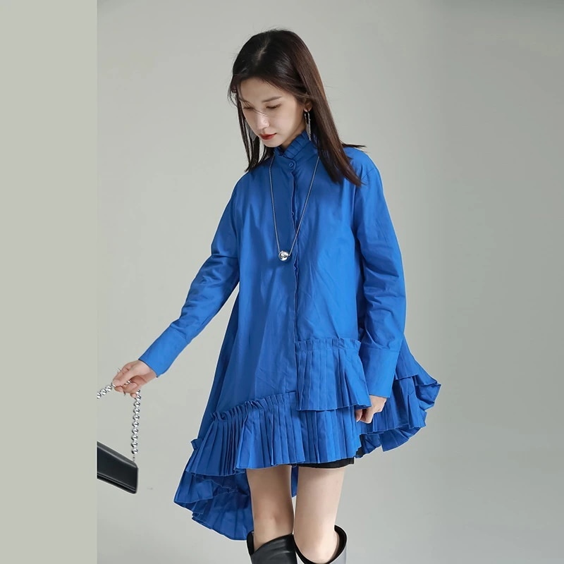 2023 春夏 ニュースタイル 立ち襟 レトロ 長袖 ワンピース ゆったり 不规则 ワンピース 気質チュニック 韓国ファッション ノースリーブワンピースリネンワンピース