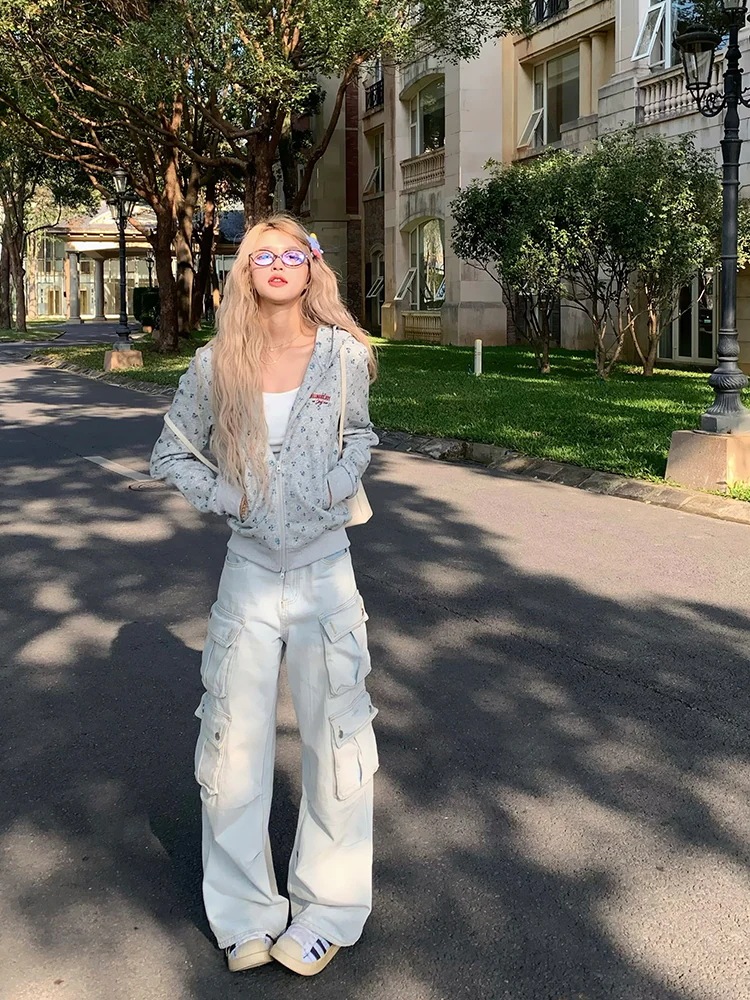 2025新入荷 デニムパンツ ボトムス ハイウエスト ジーンズ K-POP ファッション系韓国風スタイル ゆるダボウェア練習ジーンズ シルエット加工ゆったり レディース カジュアル型 春夏 メンズラ