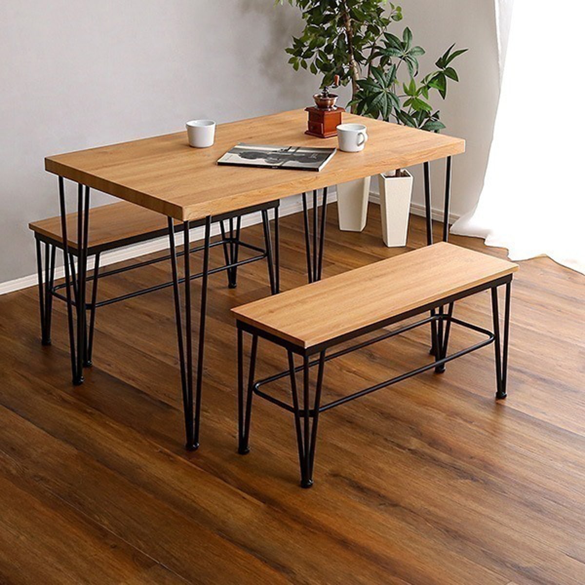 ヴィンテージダイニング3点セット【テーブル＋ベンチ2脚】