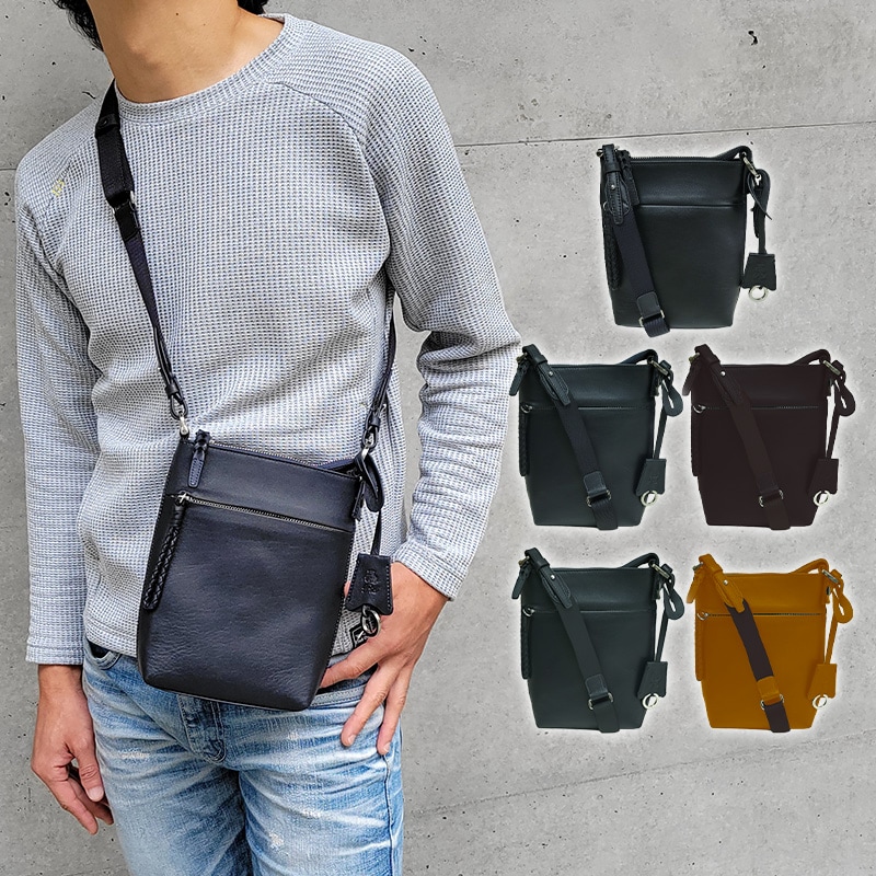 撥水 レザー ミニショルダーバッグ 小さめ 縦型　ショルダーバッグ メンズ レザー 斜めがけ