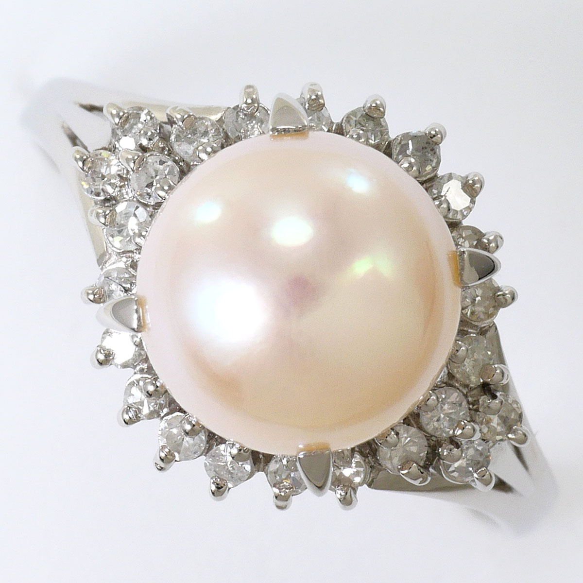 PT900 プラチナ リング・指輪 15.5号 アコヤ真珠 ダイヤモンド 0.30ct カード鑑別書 総重量約5.7g ジュエリー 中古