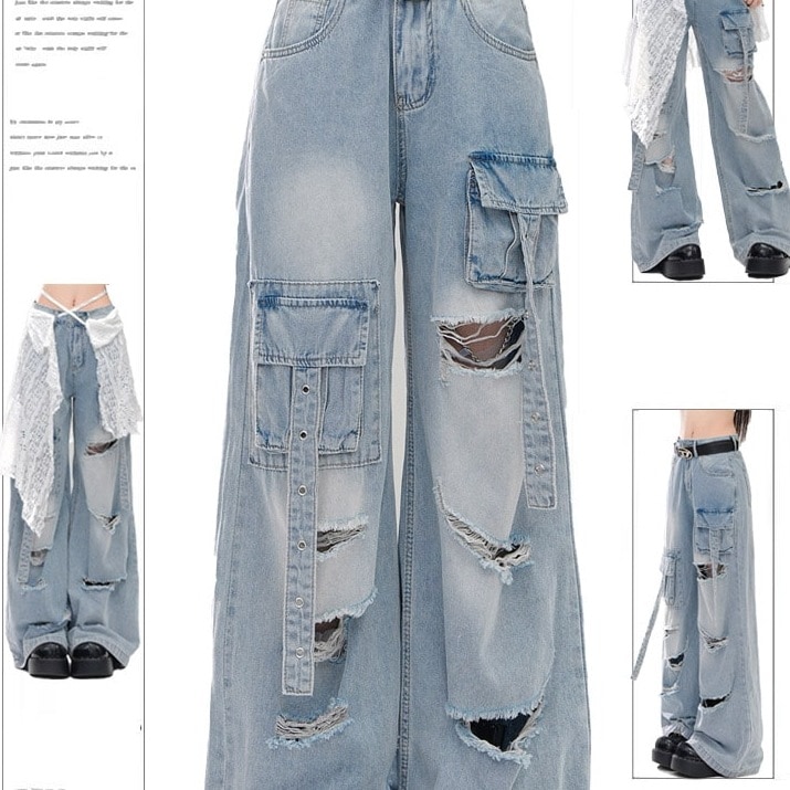 2024秋冬 デニムパンツ ボトムス ハイウエスト ジーンズ K-PP ファッション系韓国風スタイル ゆるダボウェア練習ジーンズ シルエットゆったり レディースカジュアル型春夏メンズライク衣装