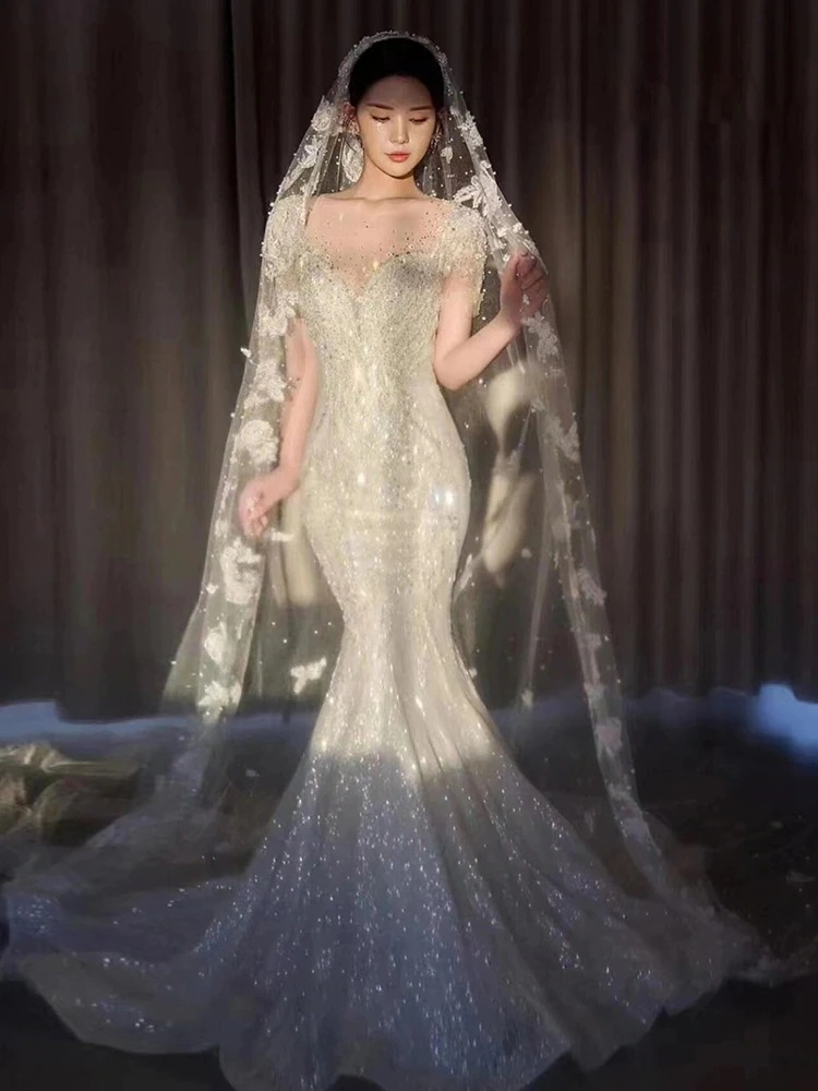 フレンチテールライトウェディングドレス花嫁2025メイン糸小さな重工業ウェルカム糸外出ドレス