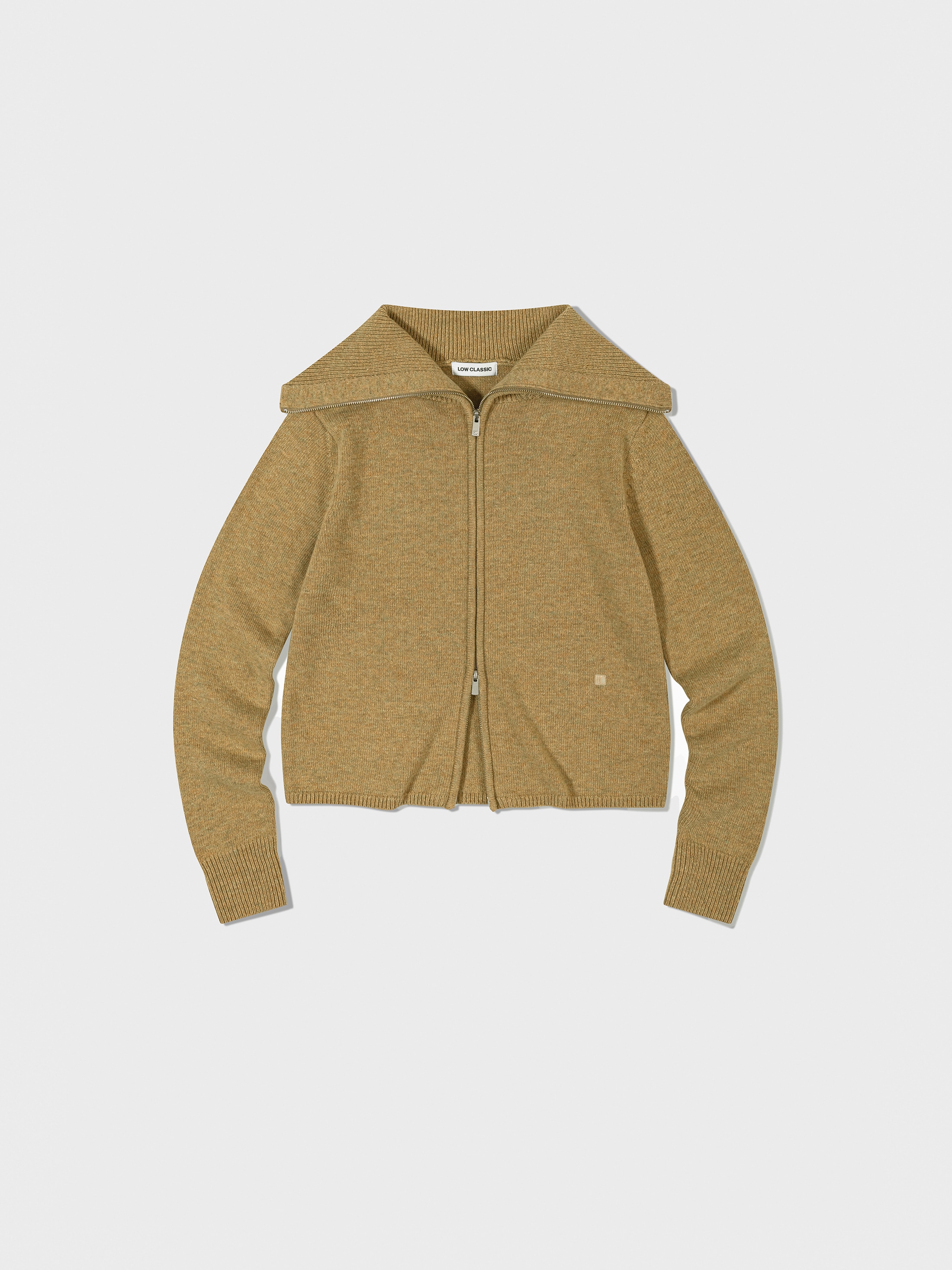 【LOW CLASSIC】 FULL ZIP-UP KNIT TOP : MUSTARD