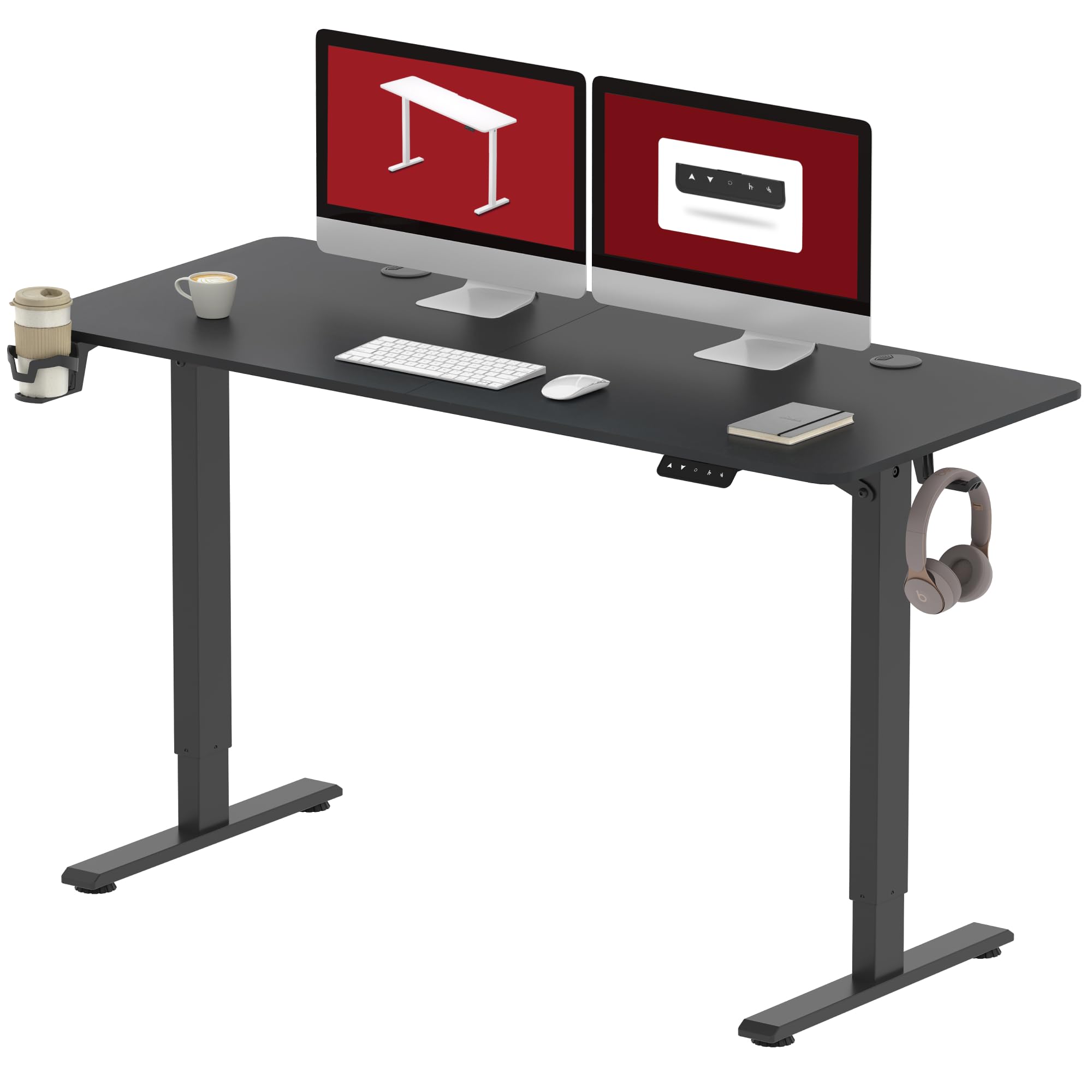 昇降デスク QS1 パソコンデスク スタンディングデスク メーカー3年保証 電動 無段階高さ調節 メモリー機能付き 人間工学 天板付きセット 組立簡単 (140×60cm, 脚部( 77293