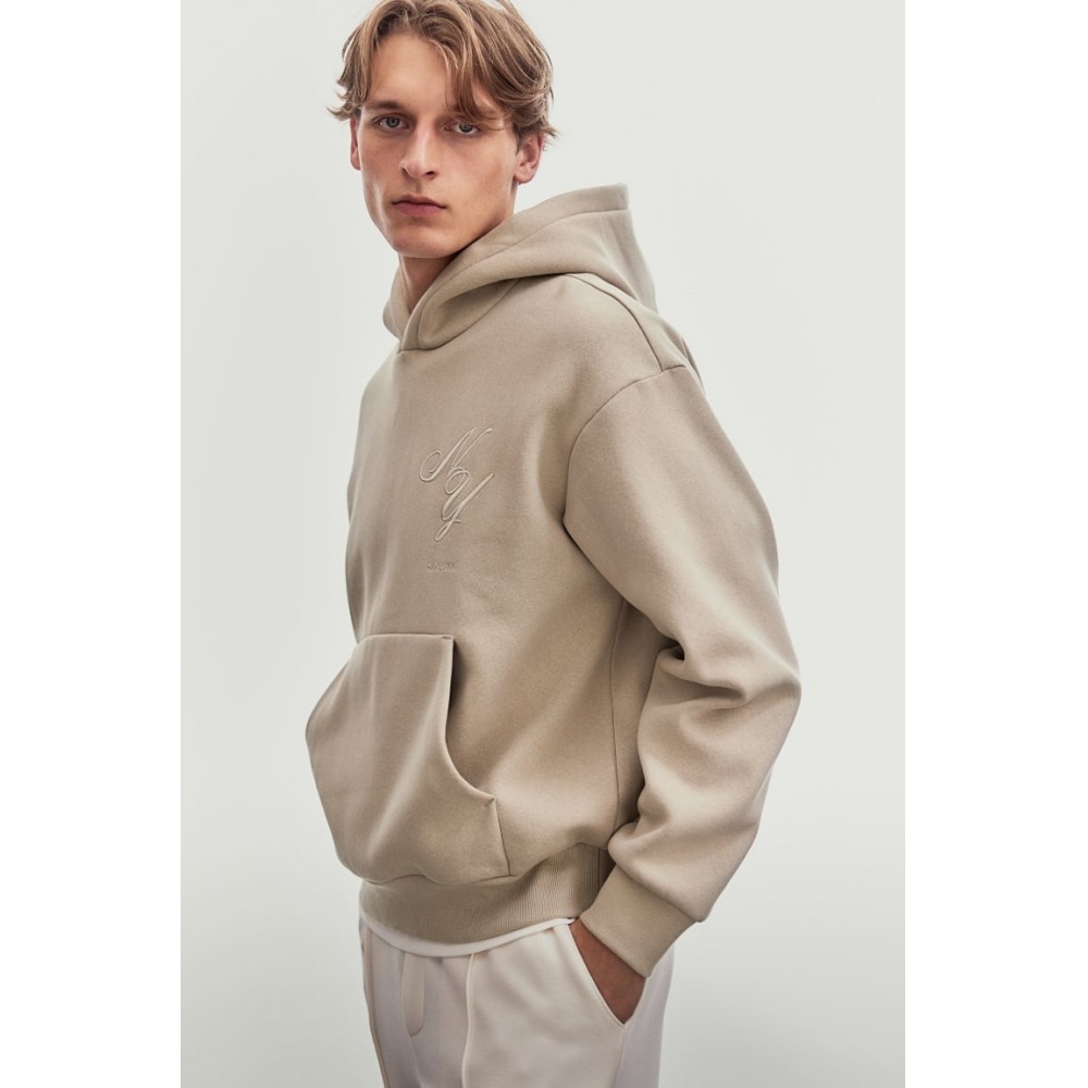 H&M ルーズフィットプリントパーカーベージュ