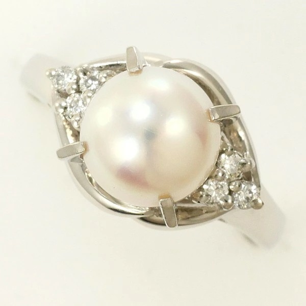 PT900 プラチナ リング 11.5号 パール(真珠) 約8mm ダイヤ 0.08 中古