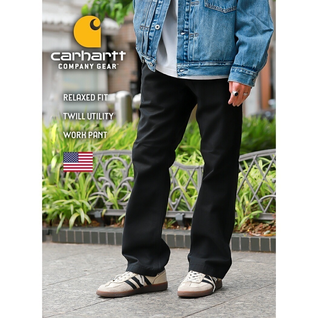 CARHARTT カーハート リラックス ワーク ツイル パンツ RELAXED FIT TWILL UTILITY WORK PANT BLACK ( 黒 ブラック USA製 ボトムス B324 )