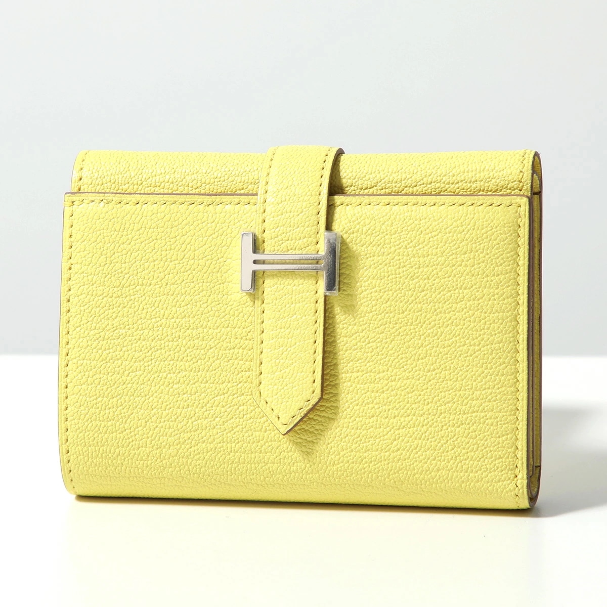 HERMES エルメス 三つ折り財布 BEARN COMBINE ベアン コンビネ 082876CK シェーブル レザー W刻印 スモール ミニ財布 Hメタルロゴ SV金具 LIMONCELLO