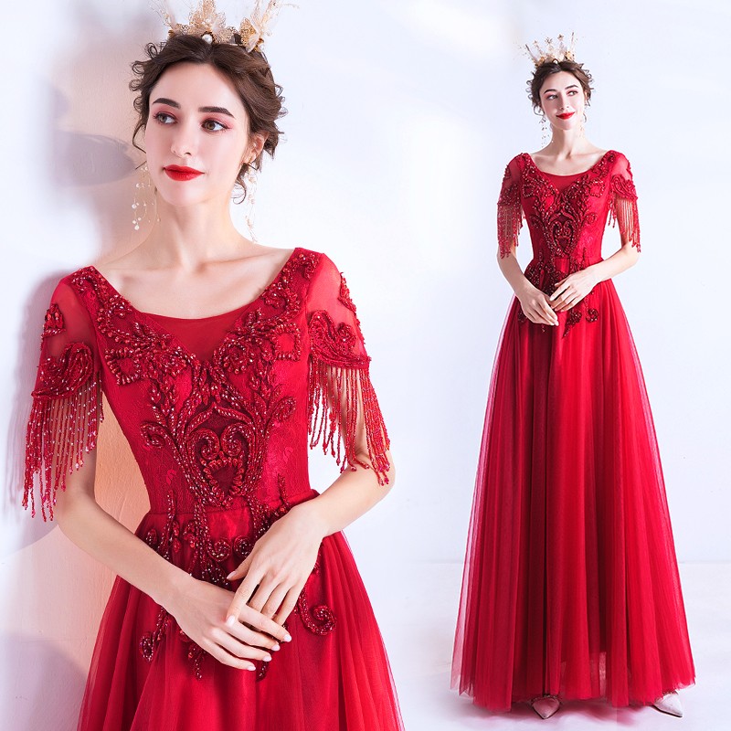 カラードレス 半袖 ステージ 衣装 オフショルダー 豪華ドレス Aラインドレス ロングドレス おしゃれ オシャレ パーティードレス 編み上げタイプ フォーマルドレス 結婚式 披露宴 お嫁さん 無地 レ