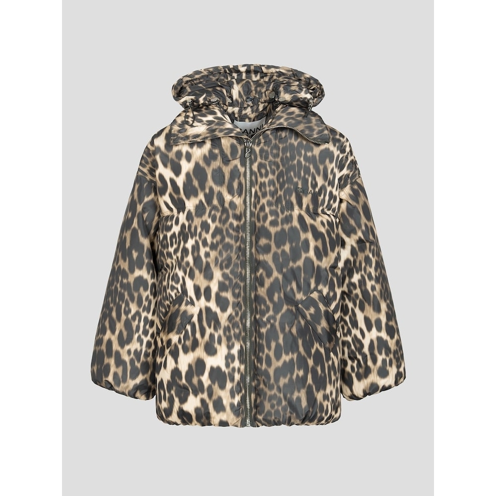 GANNI レオパファーミディジャケット-ブラウン QN5138R02D