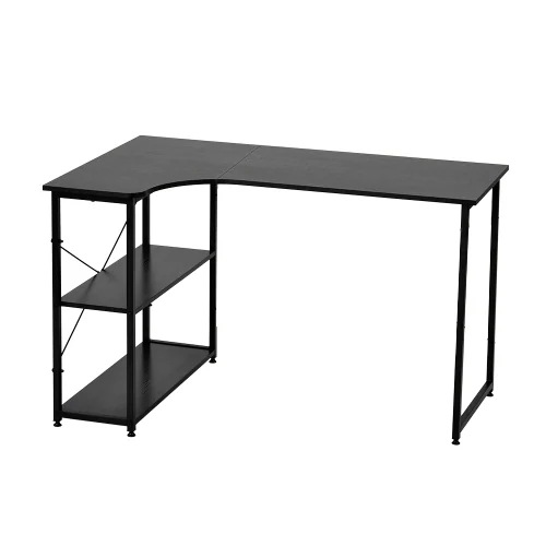 【国内発送&送·料·無·料】166【ブラック】パソコンデスク L字　120cm　2段ラック付 デスク木製 ミシン台 書斎机 勉強机