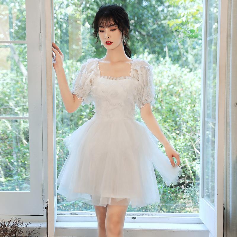 パーティードレス レディース ナイトドレス ショート 白 ワンピース 半袖 ウェディング 結婚式 チュール イベント 公演 プリンセス 洋服 クラブ 発表会 舞台衣装