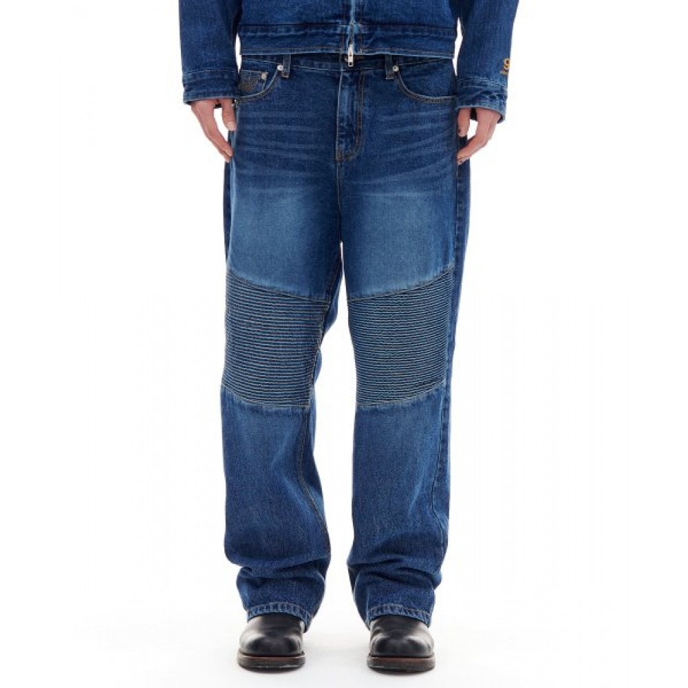 アーカイブボールドバイカーデニムパンツ (ブルー)