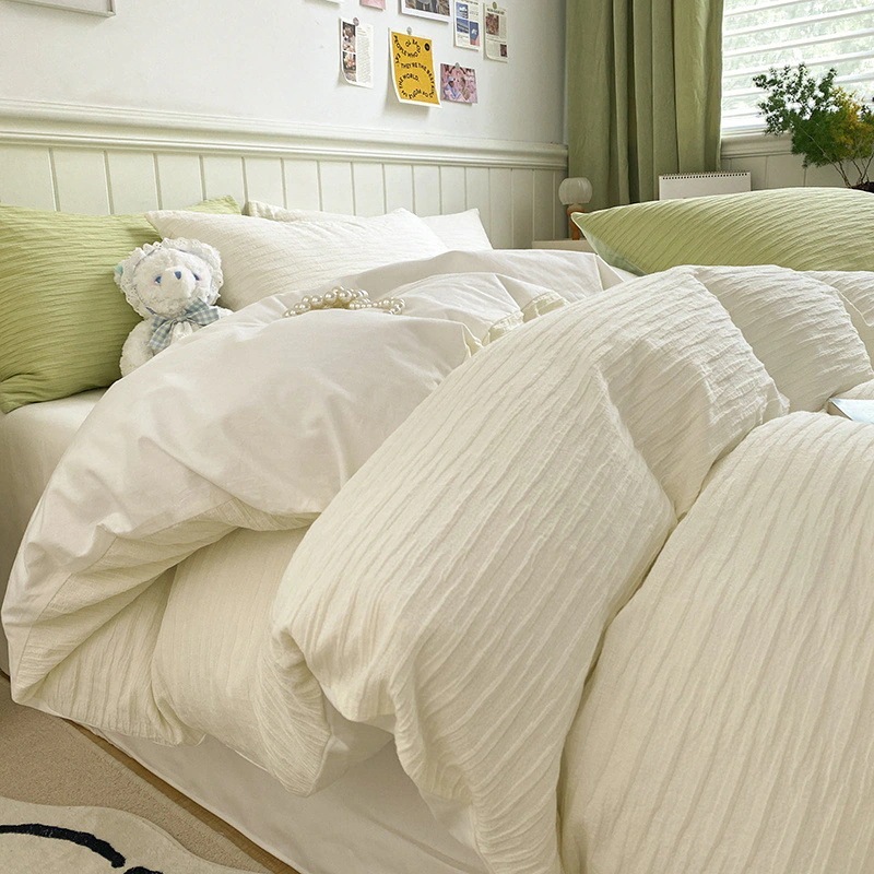 冬の新作 シアサッカー 4 ピース綿 60 カウント綿シーツキルトカバーベッド 3 ピース純綿寝具セット