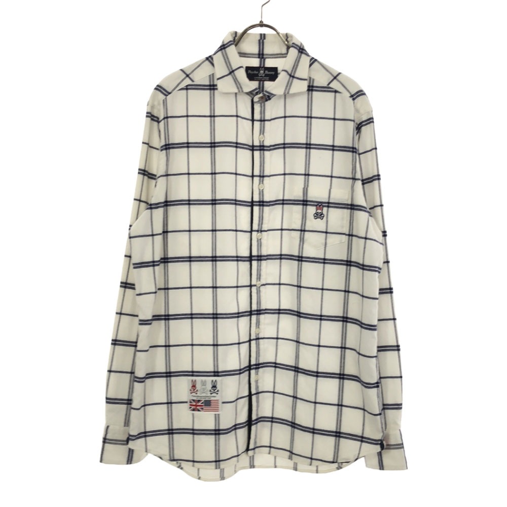 日本製 チェック ゴルフ 長袖 コットンシャツ XL ホワイト メンズ