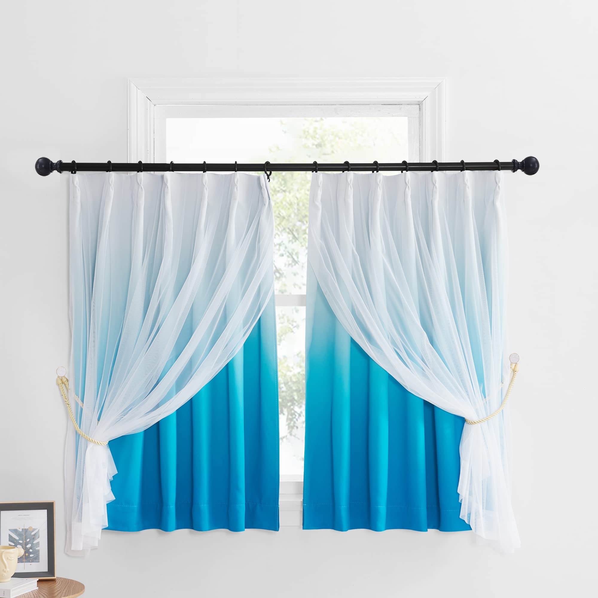 NICETOWN グラデーション ドレープカーテン おしゃれ UVカット 節電対策 ホーム飾り 住宅 マンション アパート ホテル 幅100cm丈110cm 2枚 スカイブルー