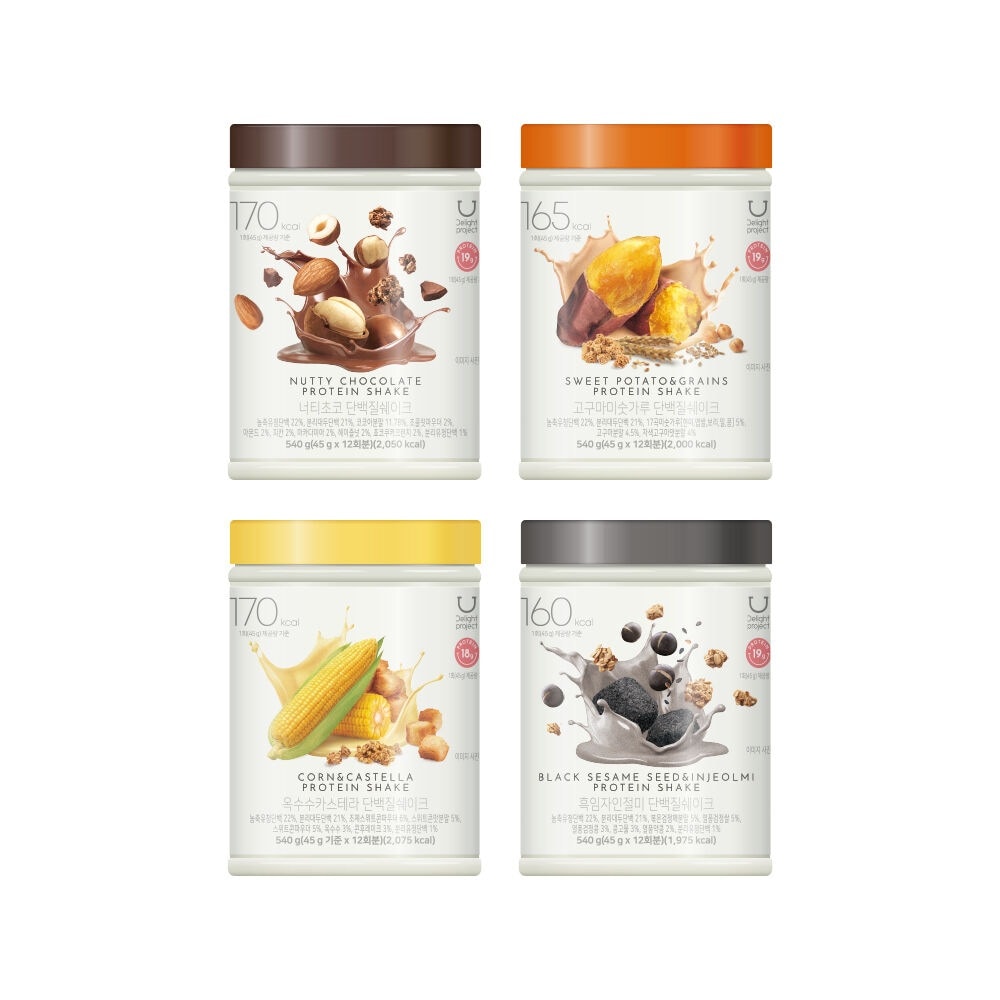 【韓国ダイエット】 プロテインシェイク, 540g（ナッティチョコ／さつまいも・麦こがし／トウモロコシカステラ／黒ごまきな粉）