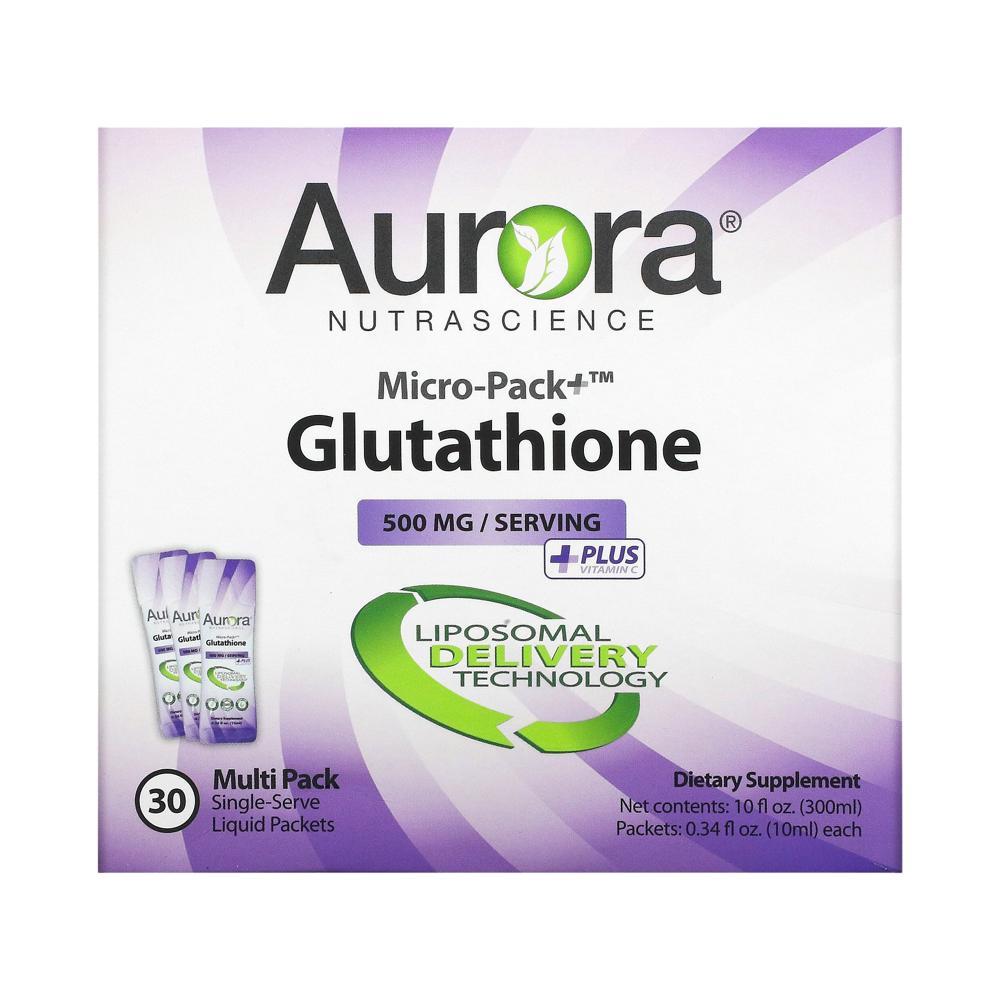 Aurora Nutrascience マイクロパック+グルタチオン 500mg 30パケット 0.34 fl oz（10 ml）それぞれ